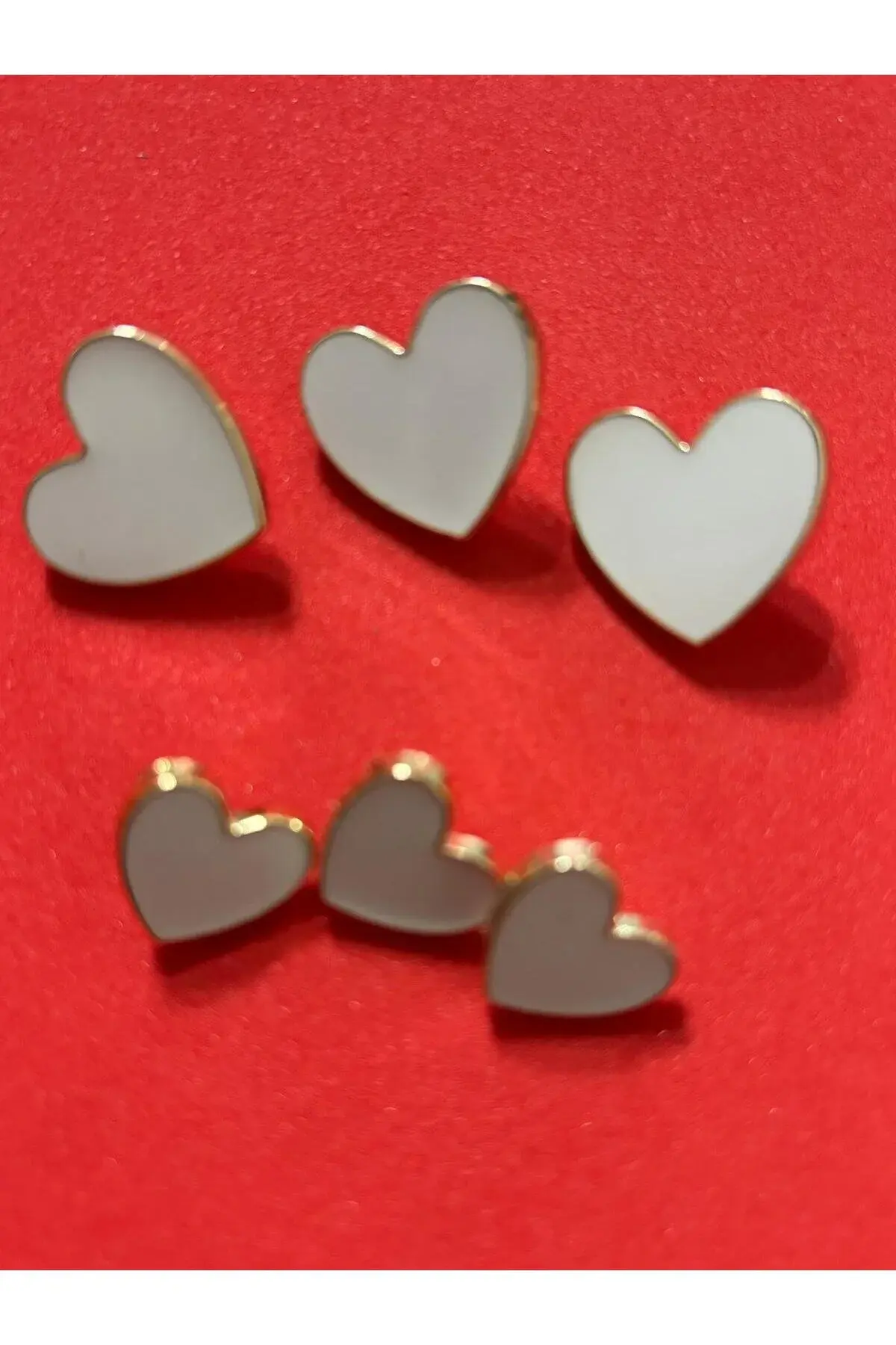 6'lı 3 Büyük 2 cm 3 Küçük Gold Çerçeveli Beyaz Sedef Kaplama Kalpli düğme (BD38)