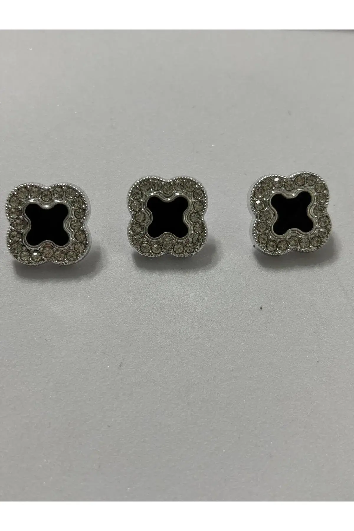 3 Adet Siyah Sedef Detaylı Kristal Taş Kaplama Kare Tasarım Düğme 2 cm çapındadır. (BD34)