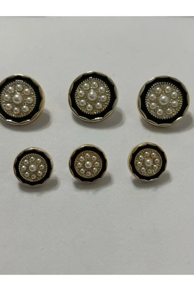 6'lı Takım 3 Büyük 2, cm 3 Küçük 1,7 cm Özel Tasarım İnci Detaylı Gold ve Siyah Uyumlu Düğme (BD32)