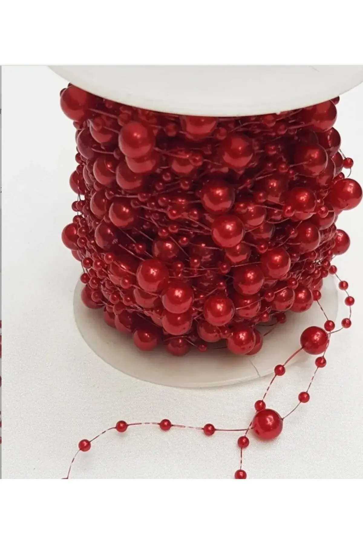 10 Metre Kırmızı Misinalı Şerit İnci Bohça Gelinlik Kıyafet Parti Süsleme