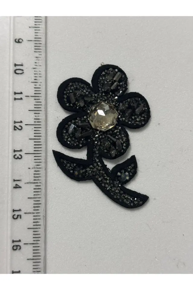 Ütüyle Yapışan Siyah Taşlı Çiçek Parlak Taşlı Aplik Kristal Taşlı Ayakkabı, Çanta Ve Kıyafet Aks.