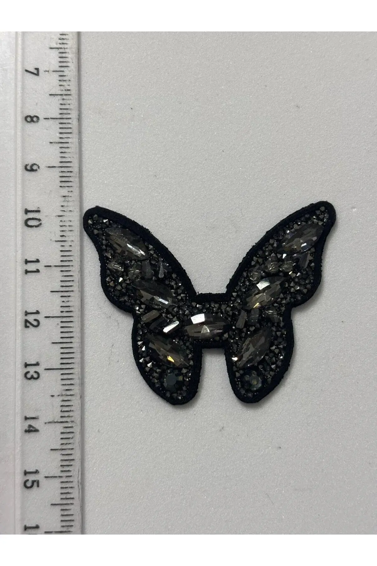 Ütüyle Yapışan Parlak Siyah Taşlı Kelebek Aplik Kristal Taşlı Ayakkabı, Çanta Ve Kıyafet Aksesuarı