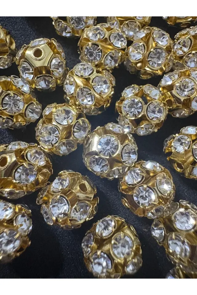10 mm Zirkon Taşlı Gold Kasa Kristal Beyaz Taşlı Rondela (30 ADET)