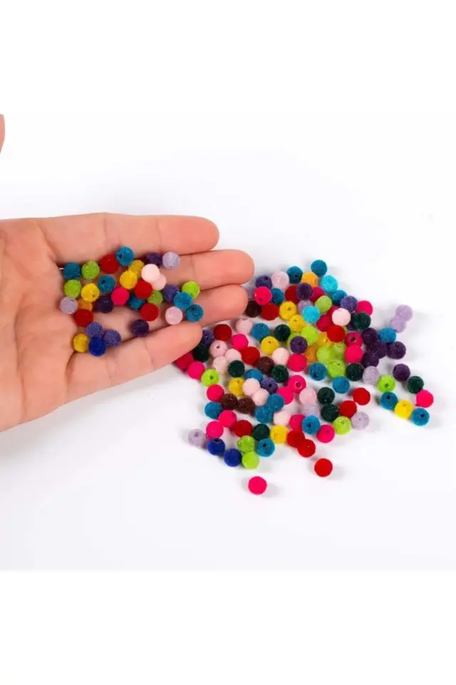 6 Mm Yuvarlak Kadife Boncuk, Karışık Renk Kadife Kaplı Boncuk, ( 25 Gr - 210-220 Adet )
